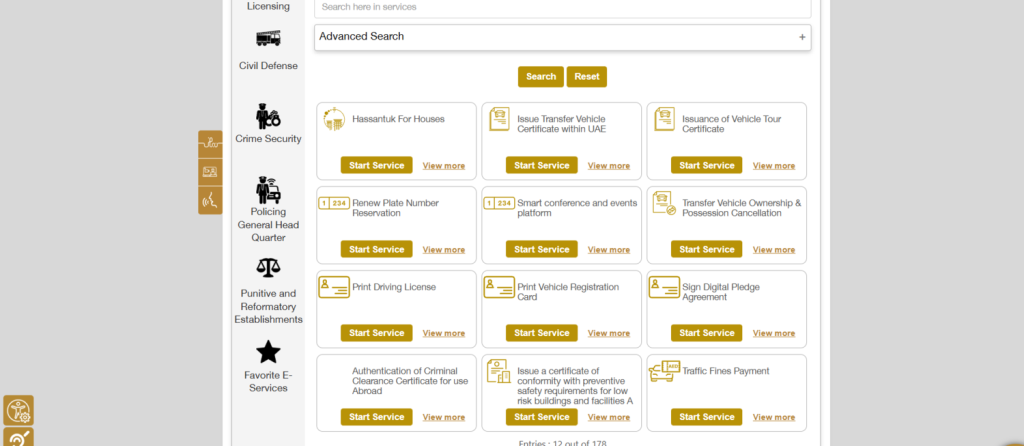 List of services for sharjah traffic fine payment and inquiries on the MOI website.|Arabwheels.ae