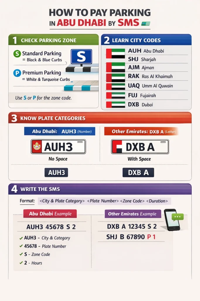 Abu Dhabi SMS parking format