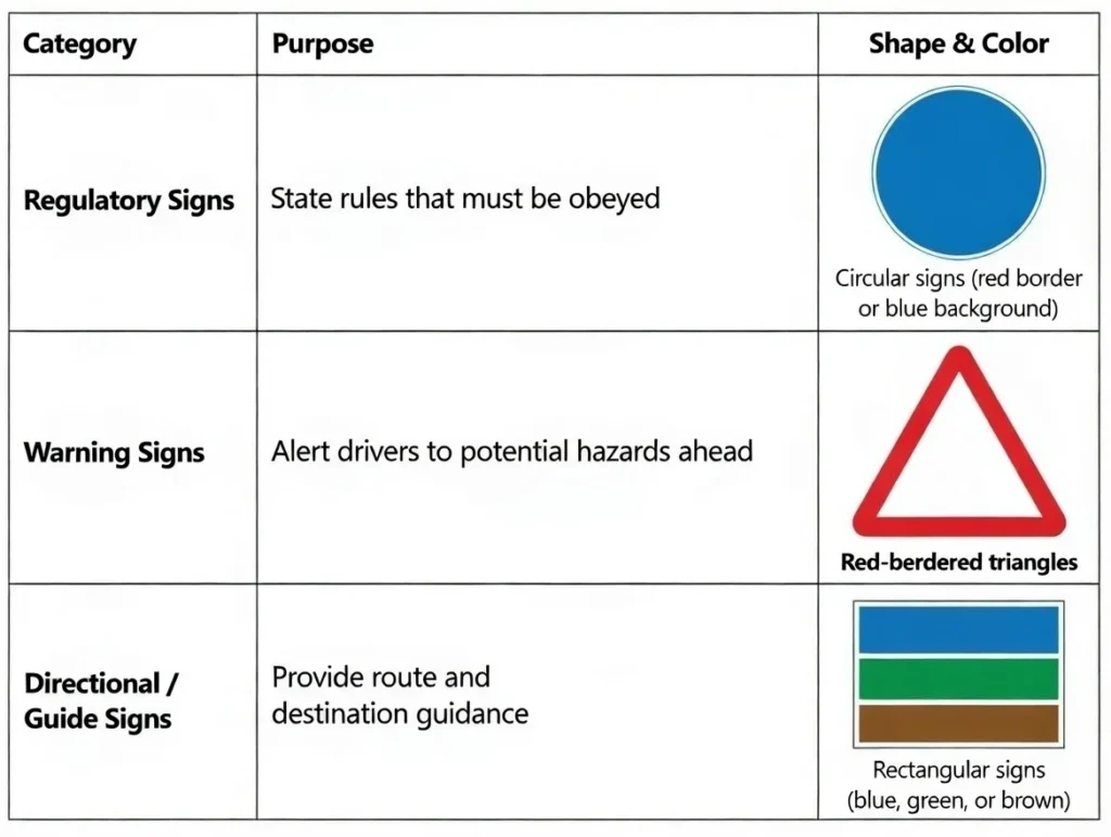 Categories of Road Signs in Dubai